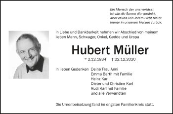 Traueranzeigen von Hubert Müller schwaebische de Trauerportal