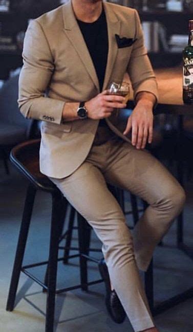 Beige Suit Black T Shirt Mens Casual Suits Stylish Mens Suits Designer Suits For Men