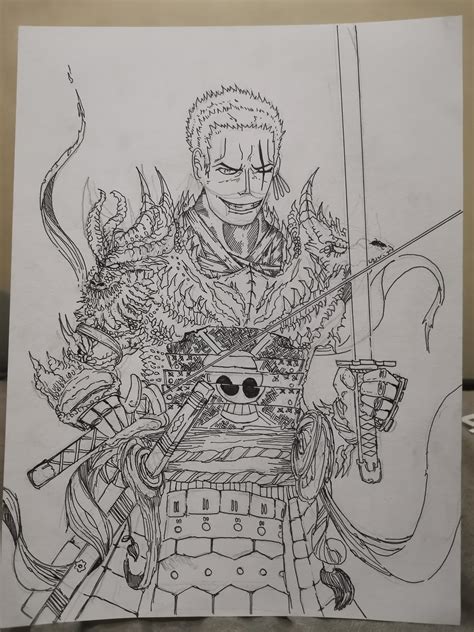 I Am Drawing Zoro Wearing A Dragon Samurai Armor Oc Will Color This