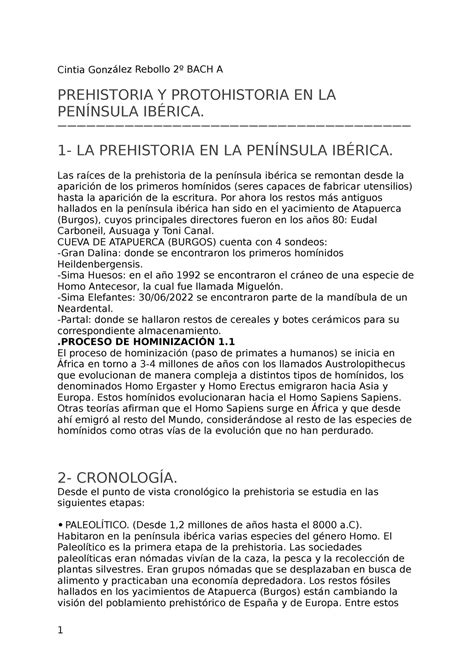 Apuntes Tema 1 Historia Cintia Cintia González Rebollo 2º Bach A Prehistoria Y Protohistoria