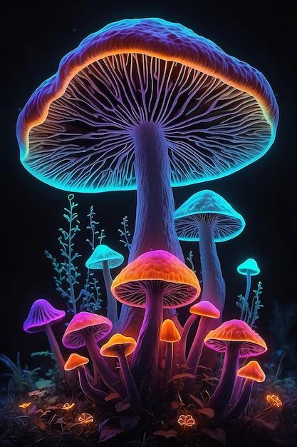 Premium Photo Photo Psilocybe Semilanceata Mushrooms In Neon Style