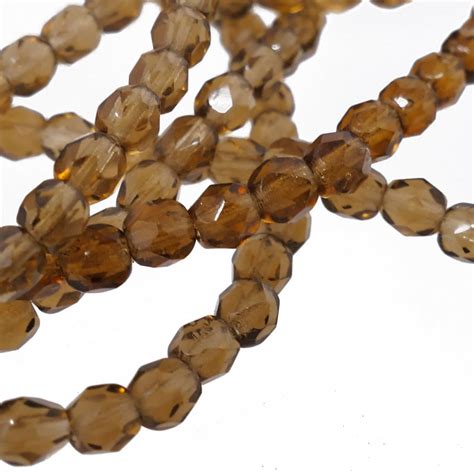 4mm Czech Faceted Round Glass Bead Smoky Topaz 50pk Beads And