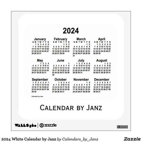 2024 White Calendar By Janz Wall Decal Zazzle Calendar Decal Custom Holiday Card Custom