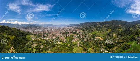 Aerial Panoramic View Of The City Of Medellin Colombia Stock Photo