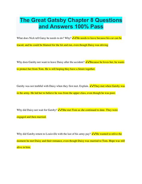 The Great Gatsby Chapter 8 Questions And Answers 100 Pass Browsegrades