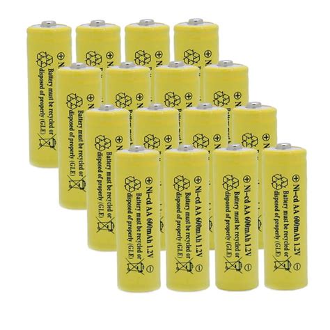 (16 PACK)Solar Light Batteries AA NiCd AA 600mAh 1.2V Rechargeable for ...