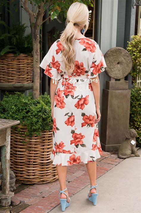 Ivory Coral Floral Modest Church Dress Best And Affordable Modest