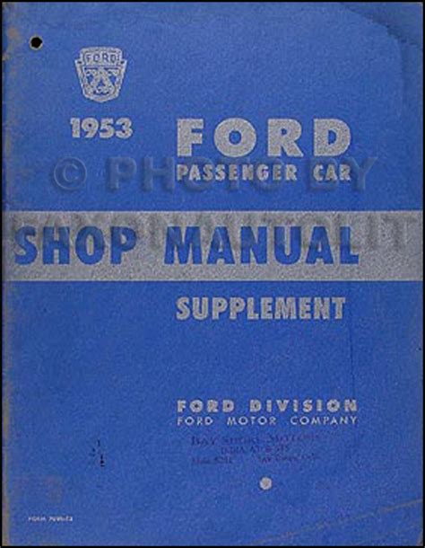 1953 Ford Car Shop Manual Supplement Original