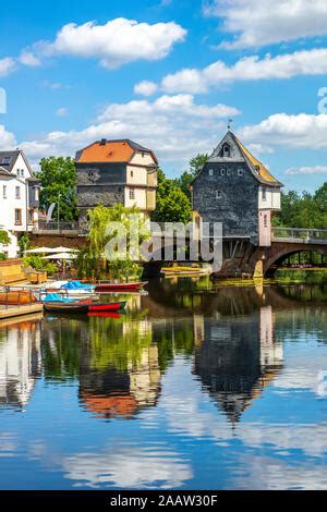 Bridge houses in Bad Kreuznach from 1495, on the bridge over the ...