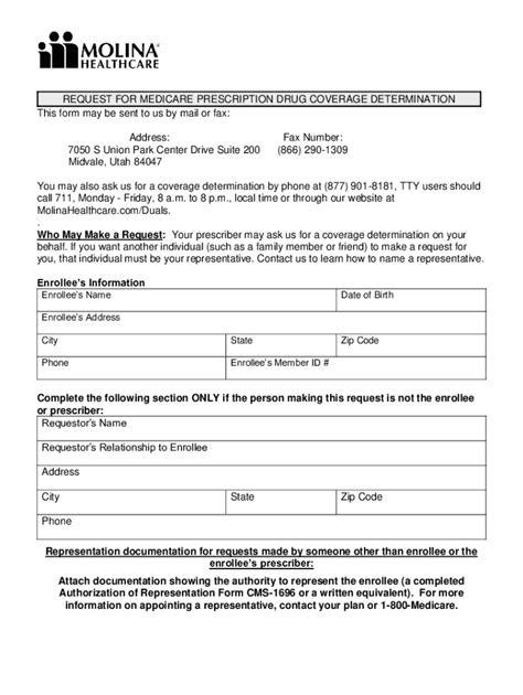 Fillable Online Request For Medicare Prescription Drug Coverage Determination This Form Fax