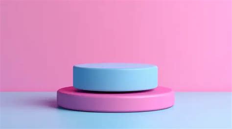 D Render Of Blue Podium Pedestal Or Platform On Pink Background D