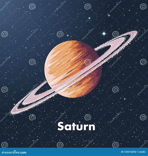 Hand Drawn Sketch of Planet Saturn in Color, Against a Background of Space. Detailed Drawing in ...