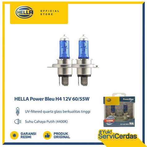 Promo Hella Bohlam Mobil H4 12V 60 55W 4400K Power Bleu Jakarta Pusat