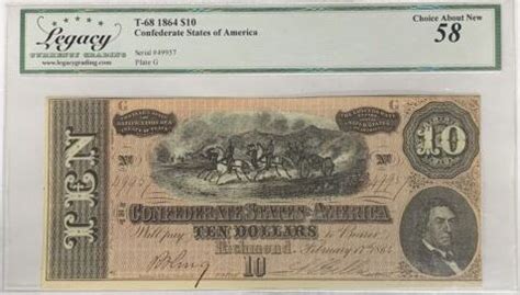 Banknoten 1864 1864 10 Confederate States Of American T 68 Legacy