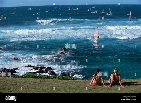 Windsurfing At Kahului Beach Maui Hawaii Hawaiian Islands Pacific