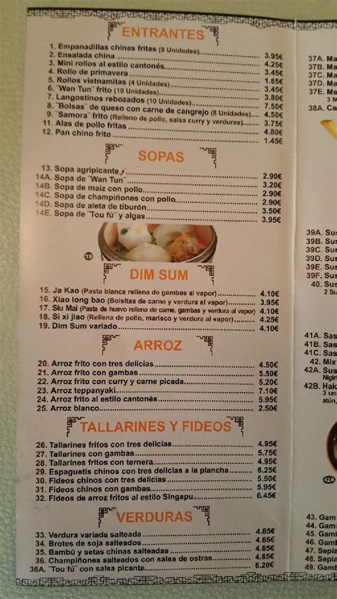 Carta De Restaurante Chino Palacio Mandar N Daganzo De Arriba