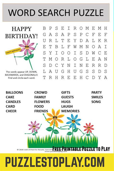 Printable Birthday Word Search Puzzles