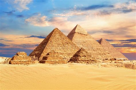 The Great Pyramids Of Giza Under A Colorful Desert Sky Egypt Stock