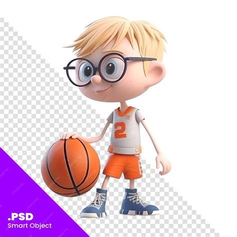 3d Darstellung Eines Niedlichen Cartoon Jungen Der Isoliert Auf Weißem Hintergrund Basketball