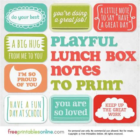 Playful Printable Lunch Box Notes Free Printables Online