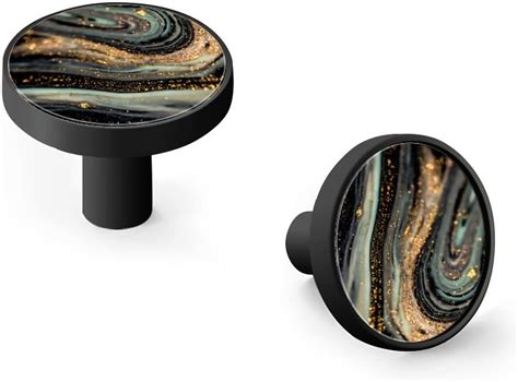 AAMPEAR 6 Pack Black Cabinet Knobs Starry Night Marble Gate Dresser