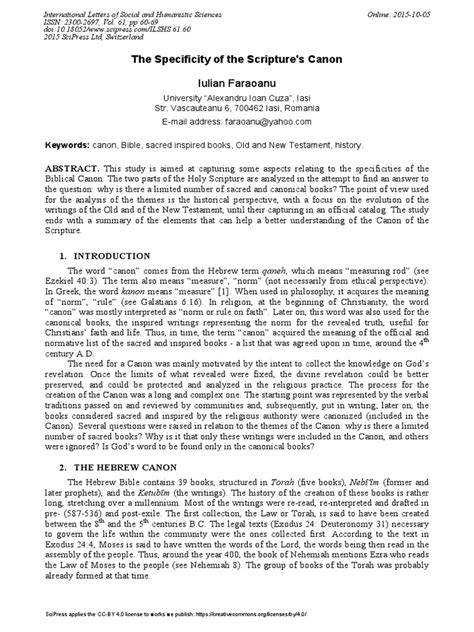 The Specificity of the Scripture's Canon: An Analysis of the Historical ...