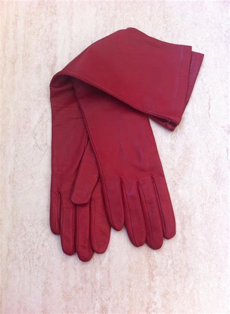 Red Long Leather Gloves Opera Gloves Super Soft 100 Silk Lining 7