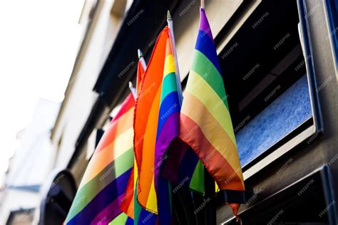 Premium Photo Low Angle Closeup Shot Of Rainbow Lgbtq Pride Flags On