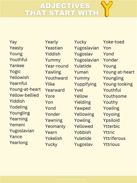 Simple Words That Start With Y