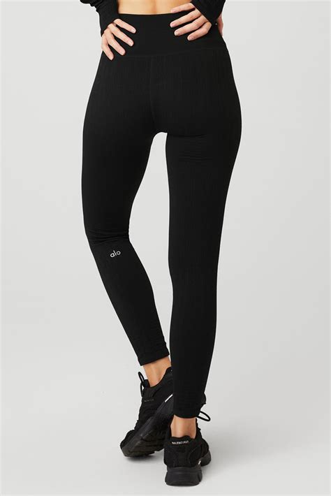 Seamless Cable Knit High Waist Legging Black Alo Yoga