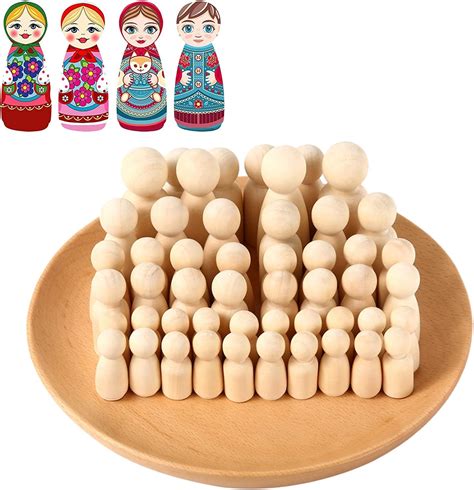 50 Pack Unfinished Wooden Peg Dolls Abnaok Peg People Doll Bodies Wooden Figures Decorative