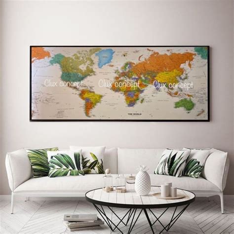 colourful world map showing all the countries (with framed) | Lazada