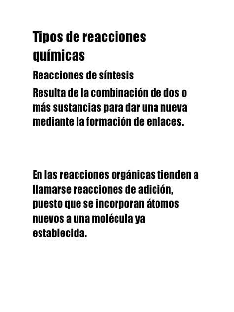 Tipos De Reacciones Químicas Pdf