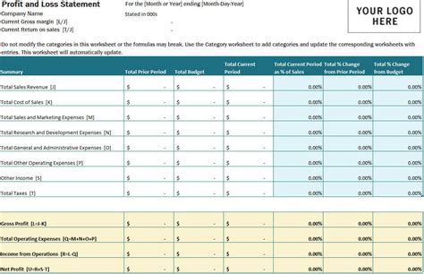 Simple Excel Profit And Loss Template