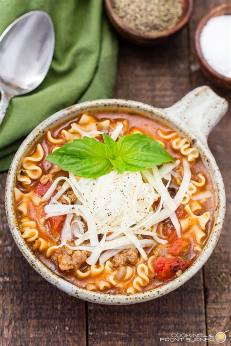 Easy One Pot Lasagna Soup Cooking On The Front Burner