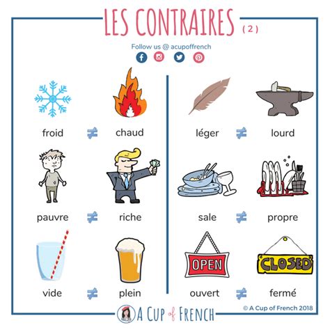 Learn A Few Opposites In French 2 French Vocabulary French Basics