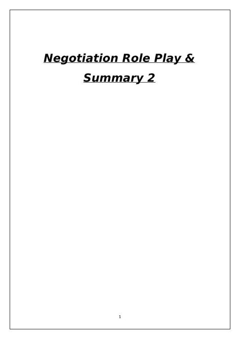 Negotiation Role Play Summary Desklib