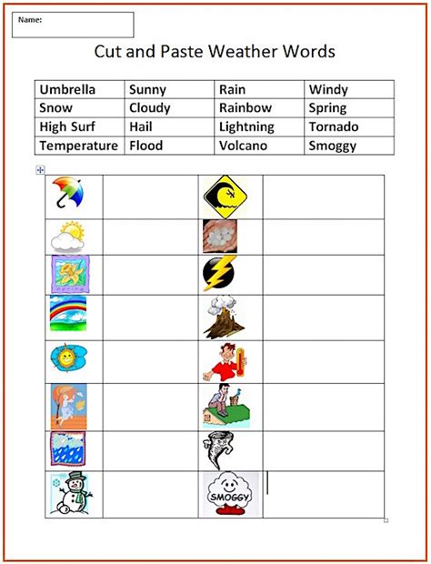 Cut And Paste Weather Words K 5 Computer Lab Technology Lessons