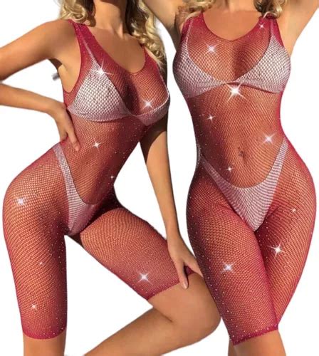 Bodystocking Sexy Lencería Red Enterizo Biker Brillos Cuotas sin interés