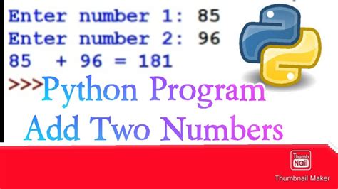 Python Program To Add Two Numbers Sum Addition Of Num Youtube