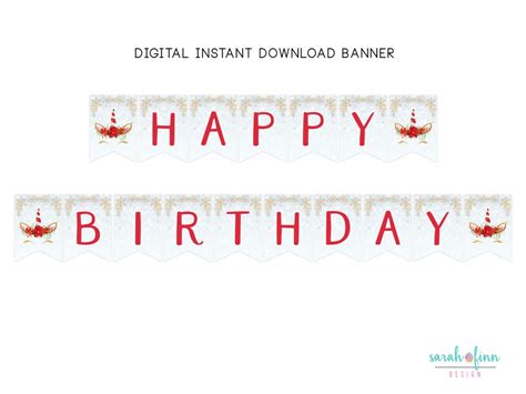 Christmas Unicorn Happy Birthday Banner Printable Girl Unicorn Instant ...