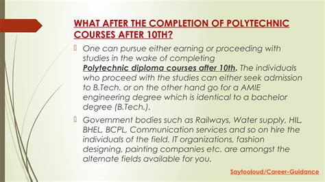 Polytechnic Education In India Courses After 10th PPT