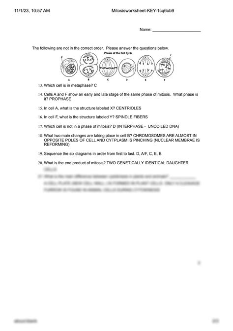 Solution Mitosisworksheet Key Cq Ob Studypool