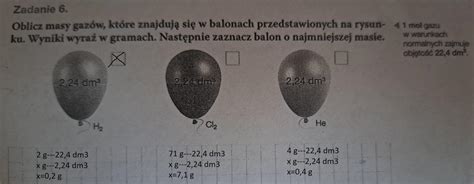 Oblicz masy gazów które znajdują się w balonach przedstawionych na