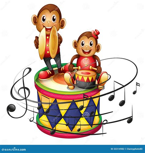 Two Monkeys Above A Big Drum Stock Illustration Illustration Of Brown