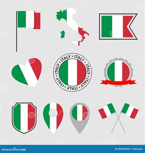 Italy Flag Icons Set Italian Flag Symbol Stock Vector Illustration