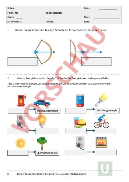 Arbeitsblatt Test NaTech7 Kapitel5 Energie Physik Gemischte Themen