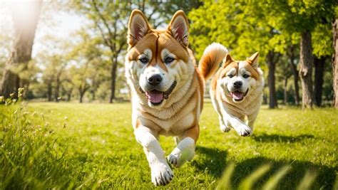 El Perro De La Raza Akita Inu Corre Por El Parque Foto Premium