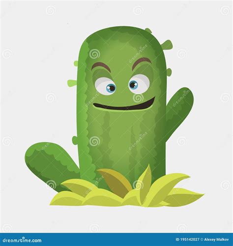 Cactuses Lindo Personaje Kawaii Vector Planta Con Caras Sonrientes