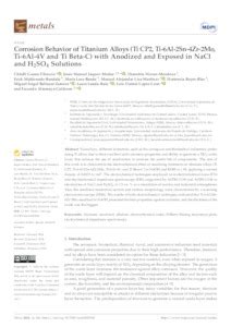 Corrosion Behavior Of Titanium Alloys Ti Cp Ti Al Sn Zr Mo Ti